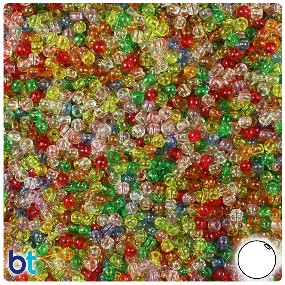 BeadTin Transparent Mix 3mm Round Plastic Craft Beads (1oz)