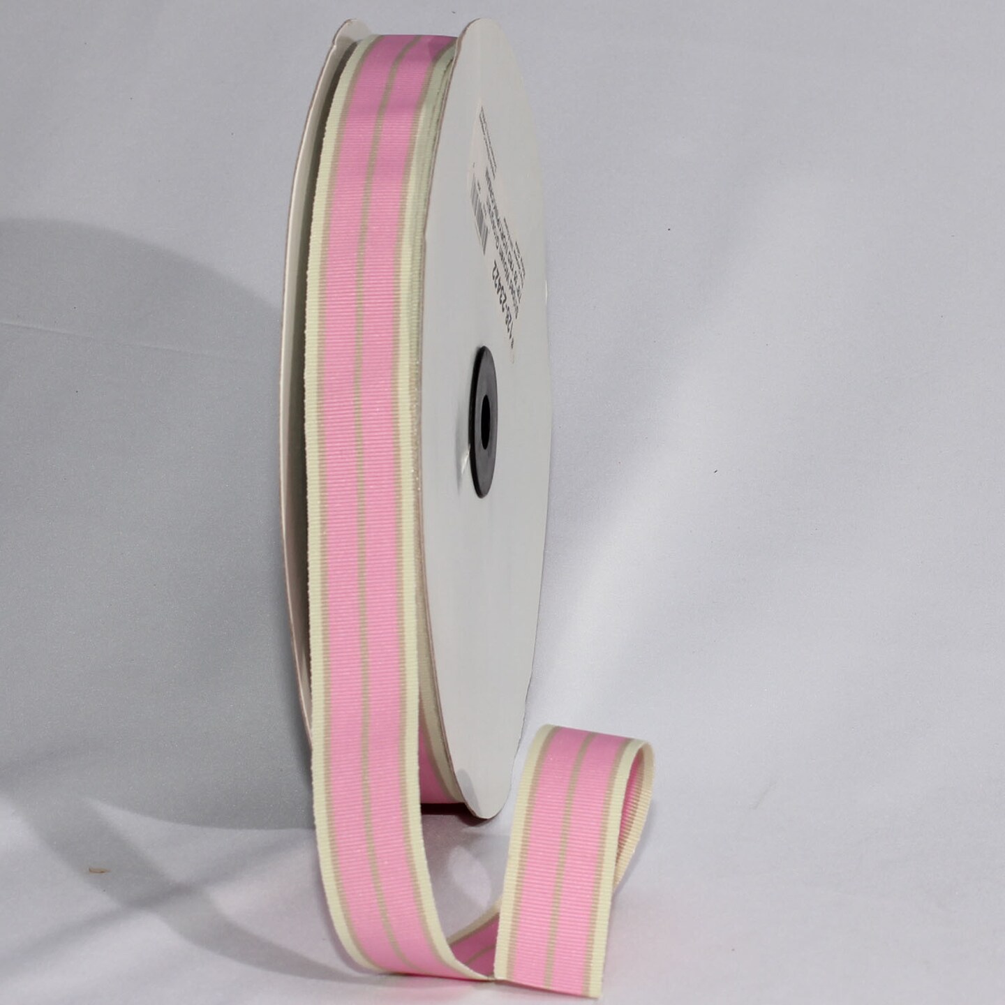 The Ribbon People Pink and Ivory Striped Woven Grosgrain Craft Ribbon 0.75  x 55 Yards