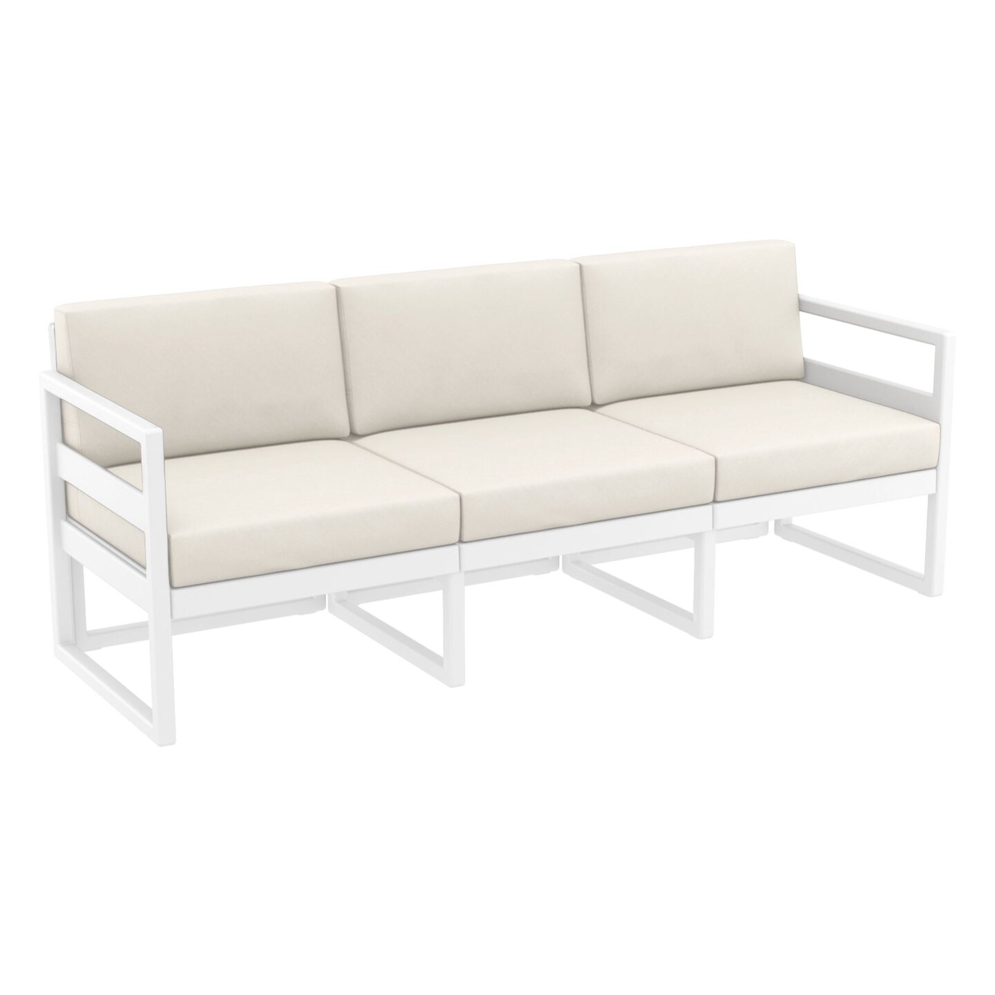 Luxury Commercial Living 79&#x22; White Outdoor Patio Sofa with Sunbrella Natural Beige Cushion