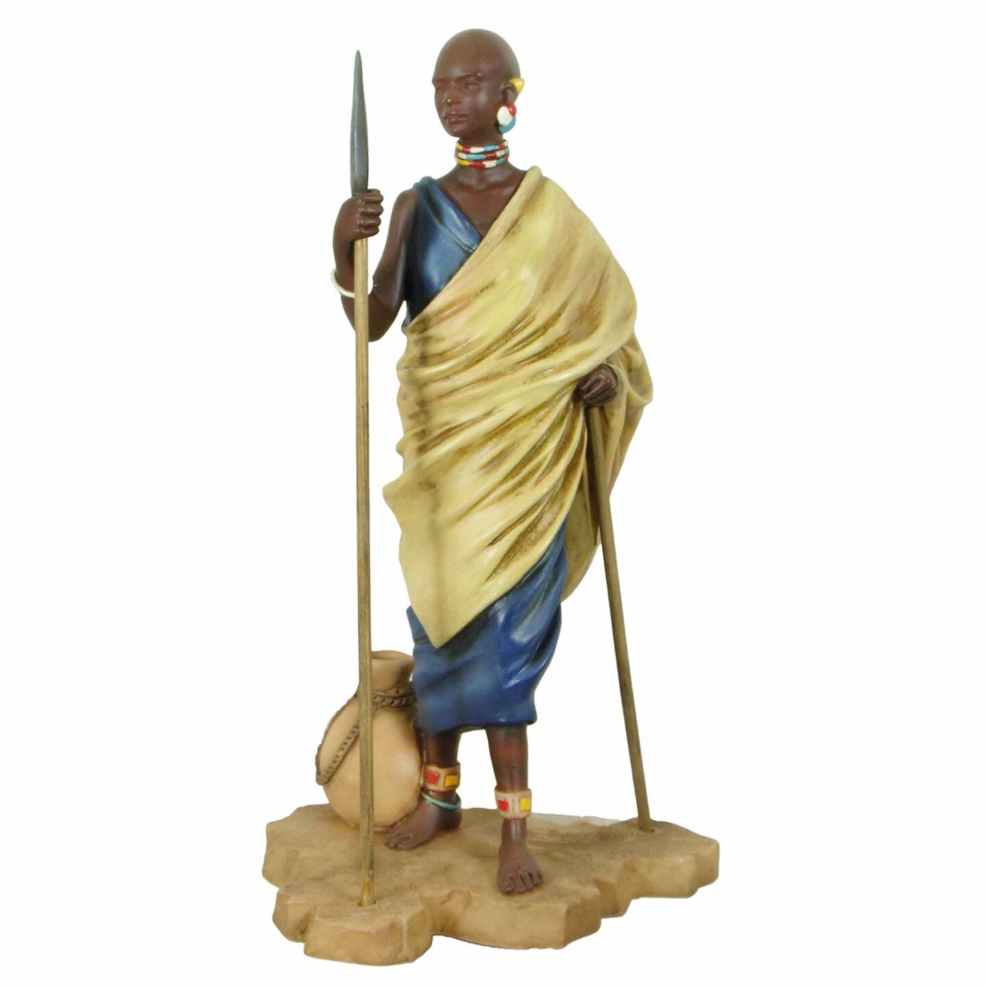 Stoneage Arts Inc 7&#x22; Brown and Beige Maasai Shepherd Alabaster Figurine