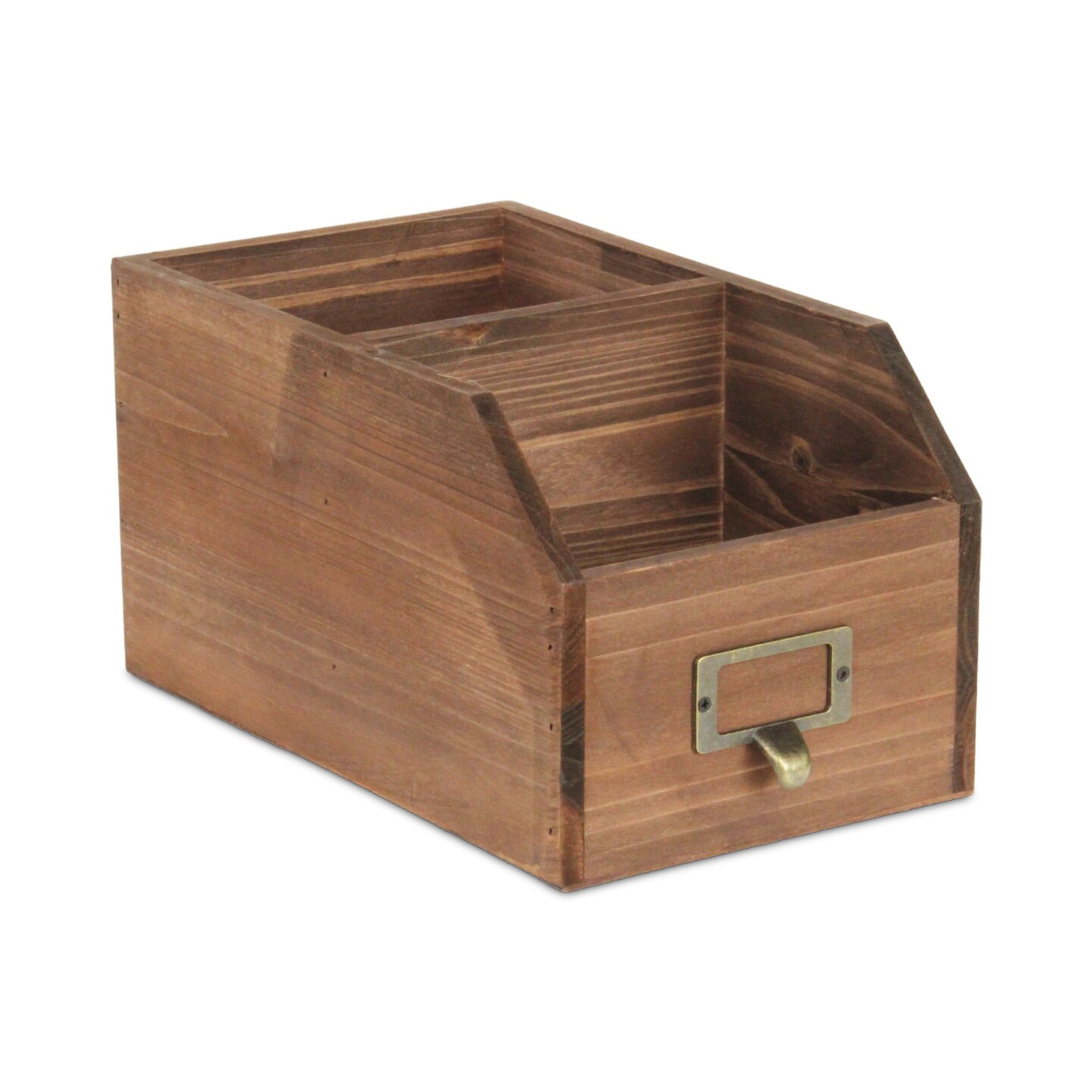 Contemporary Home Living 10&#x22; Brown Wooden Box with Two Slot Desk Organizer