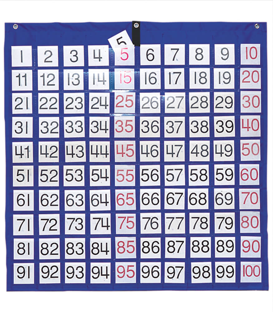 Carson Dellosa Hundreds Pocket Chart—Blue Organizer With 100 Pockets and Number Cards, Counting, Adding, Multiplying Interactive Math Learning (26" x 26")