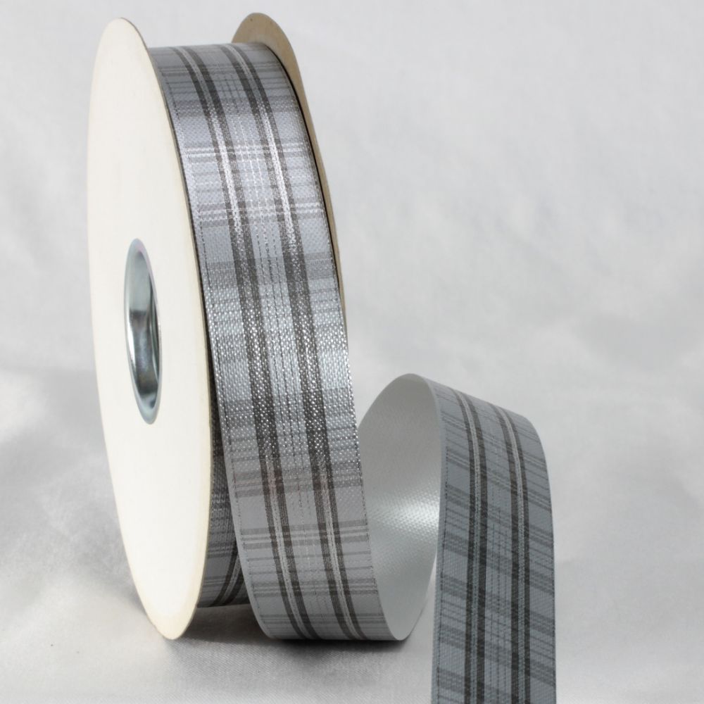 The Ribbon People Gray and Black Plaid Ribbon 1.2&#x22; x 110 Yards