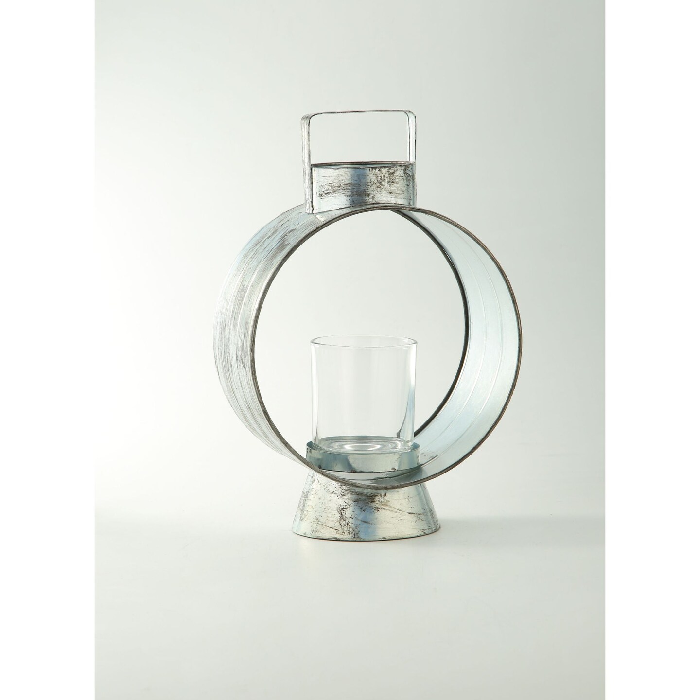 CC Home Furnishings 14" Clear Distress Finish Glass Candle Holder
