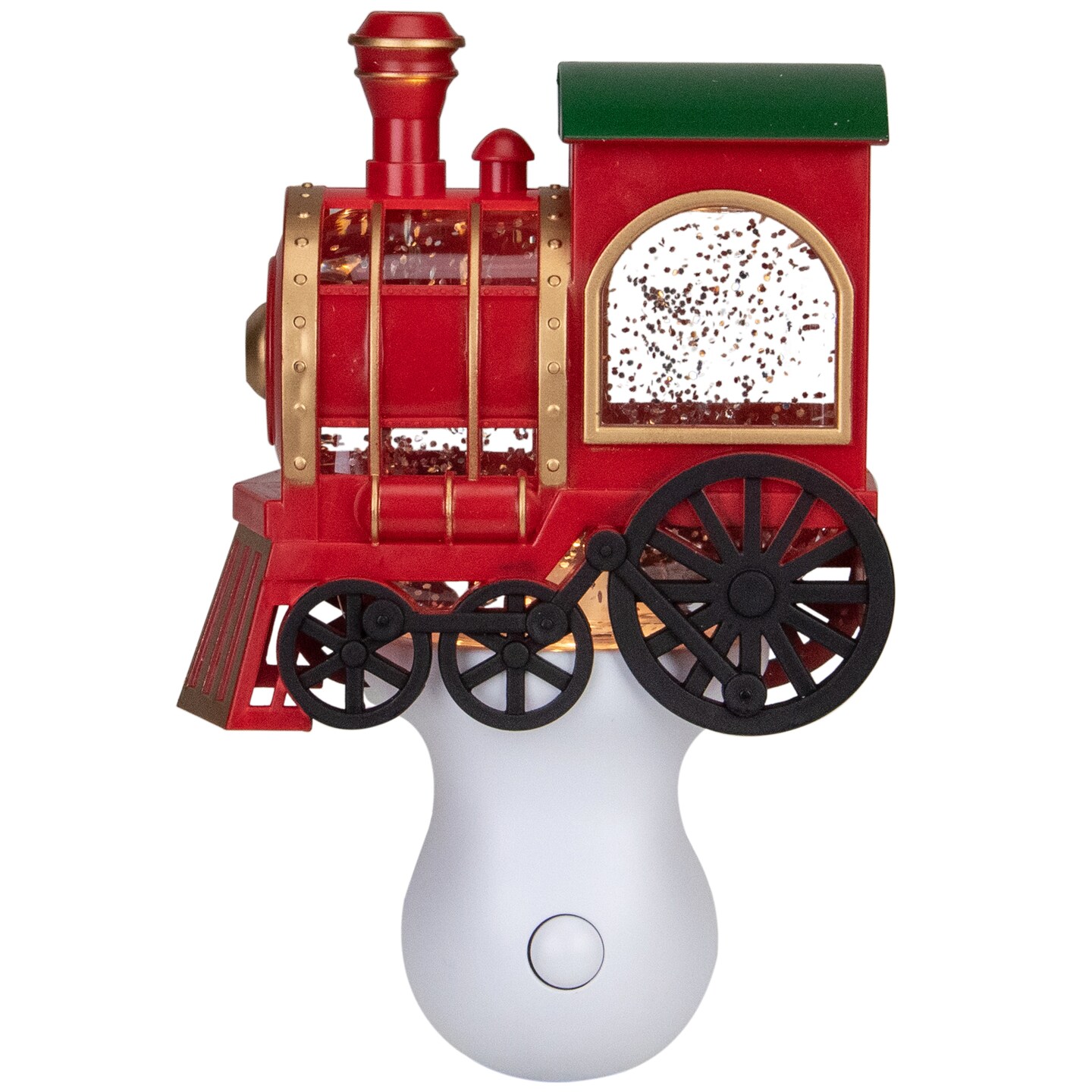 Roman 6.5&#x22; Red, Green and Gold Glitter Bubble Lamp Christmas Train Night Light