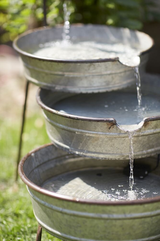 Contemporary Home Living 26&#x22; Gray Galvanized Faucet and Tubs Water Fountain