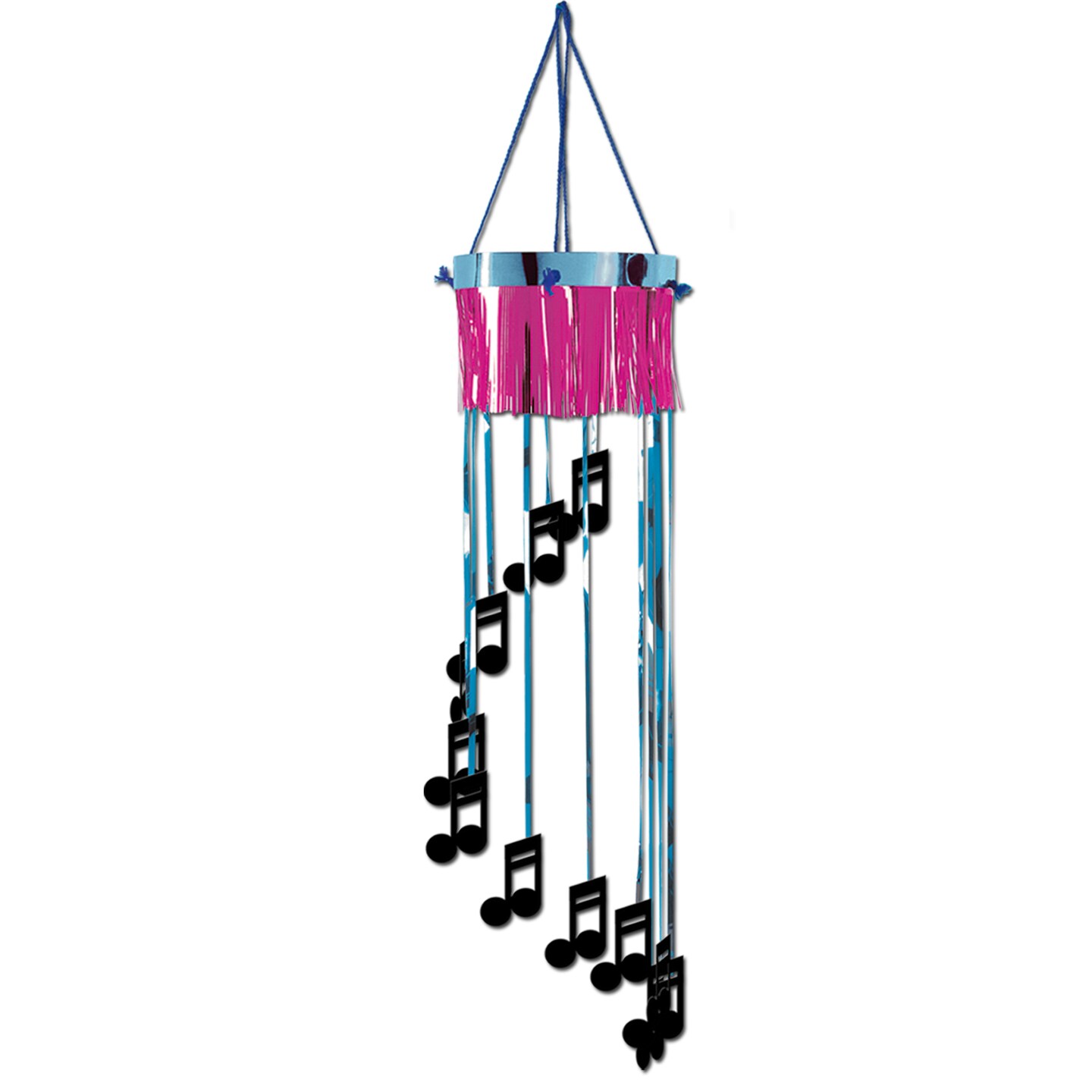 Party Central Club Pack of 12 Pink and Black Shimmering Metallic Music Notes Spiral Hanging Party Decors 40&#x22;