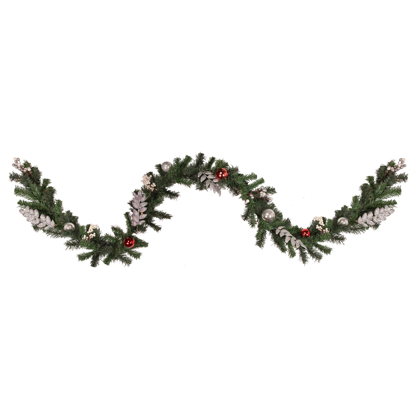 Northlight Pre-Lit Battery Operated Decorated Green Pine Christmas Garland - 9&#x27; - Warm White LED Lights