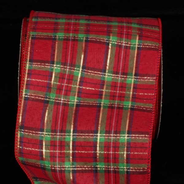 The Ribbon People Red and Gold Tartan Plaid Wired Craft Ribbon 5&#x22; x 40 Yards