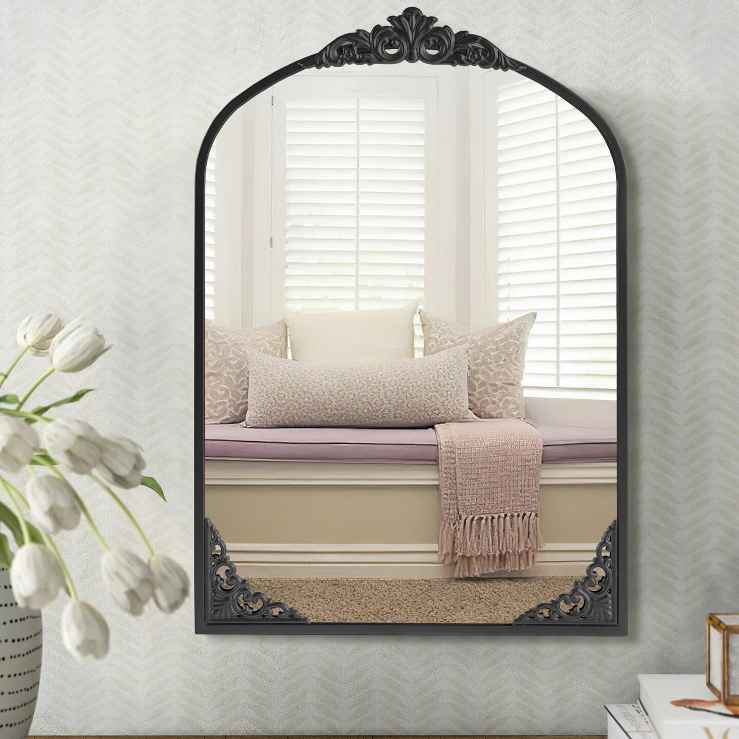 Arched Full Length Mirror Vintage Carved Mirror Iron Frame Wall Mirror