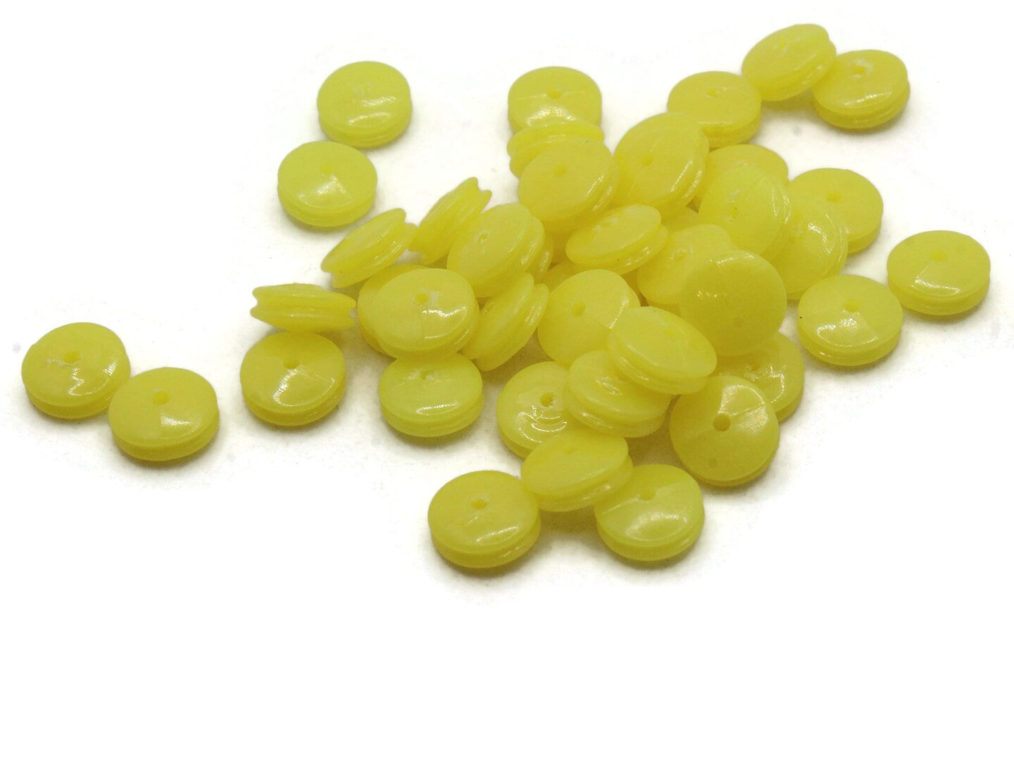 47 9mm Yellow Grooved Disc Vintage Plastic Rondelle Beads
