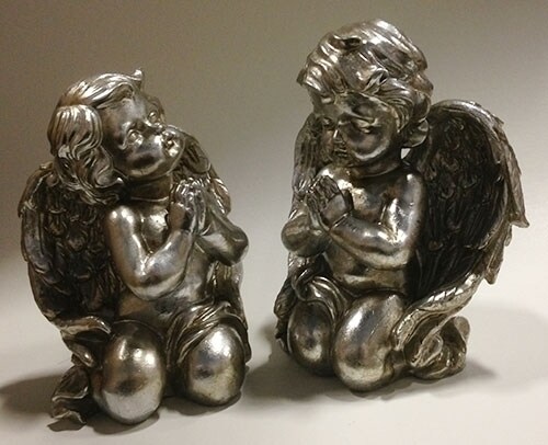 Roman Praying Cherub Angel Figurines - 8" - Pewter Finish - Set of 2