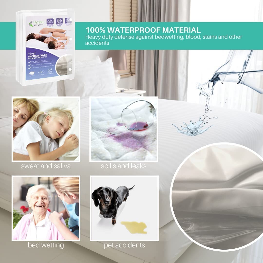 Hygea Natural 6 Gauge Vinyl Bed Bug Mattress/Box Spring Cover-Full Size 54"x75"x9"