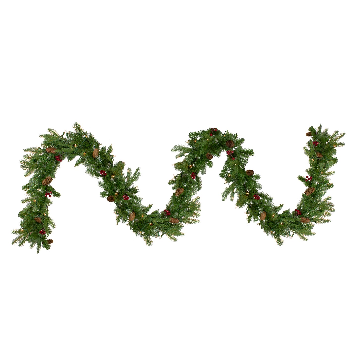 Northlight Real Touch&#x2122;&#xFE0F; Pre-Lit Mixed Winter Berry Pine Artificial Christmas Garland - 9&#x27; x 12&#x22; - Clear Lights