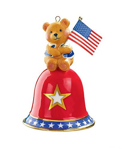 Carlton Cards 3&#x22; Red and Blue Teddy bear Carlton on Bell Christmas Ornament