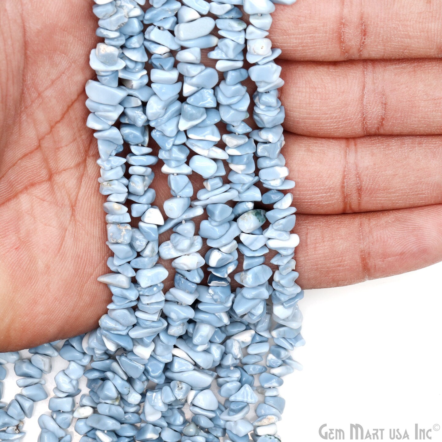 Blue Opal Chip Beads, 34 Inch, Natural Chip Strands, Drilled Strung Nugget Beads, 3-7mm, Polished, GemMartUSA (CHOB-70001)