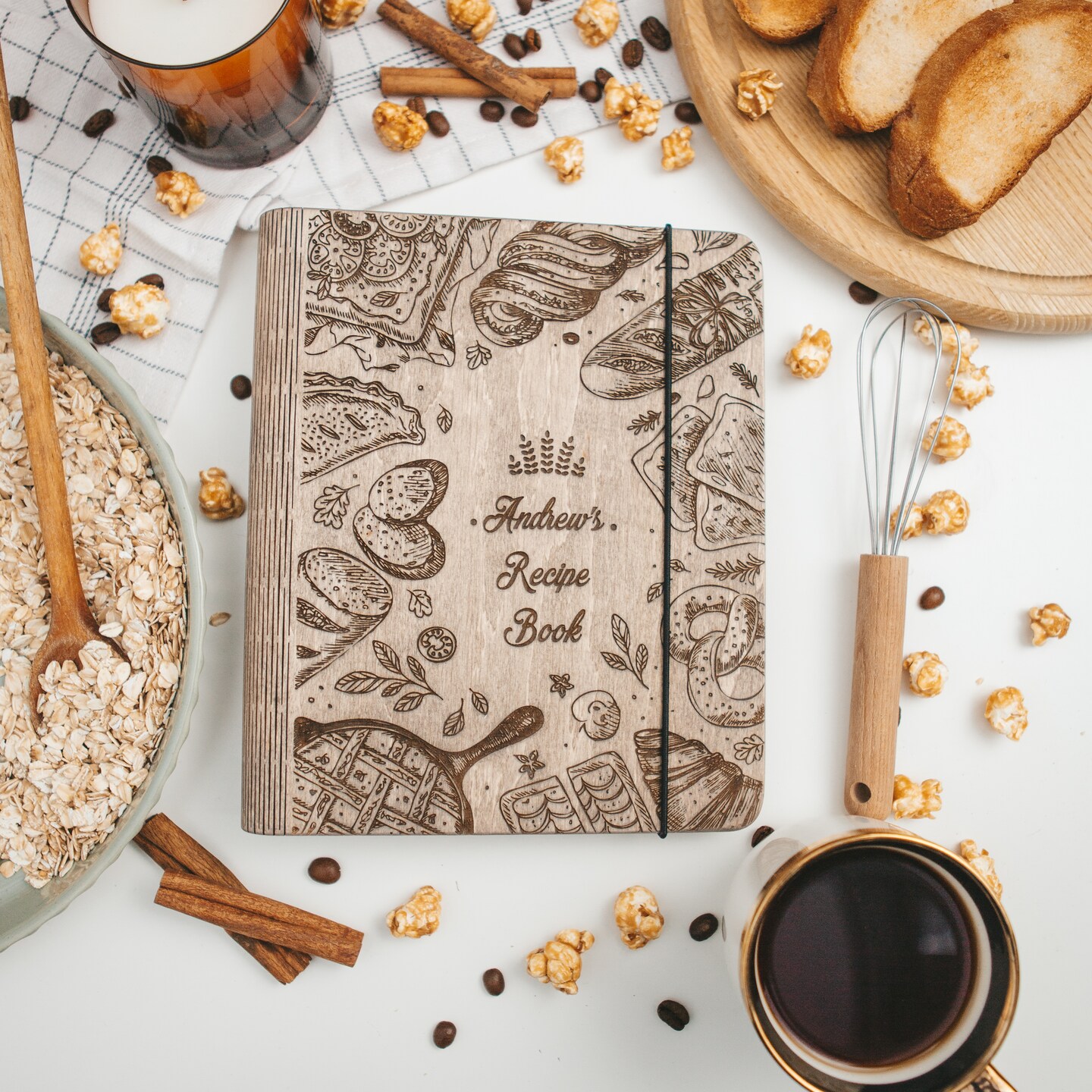 Wooden Recipe Book, Personalized Christmas Gift, Cooking Gift for Woman