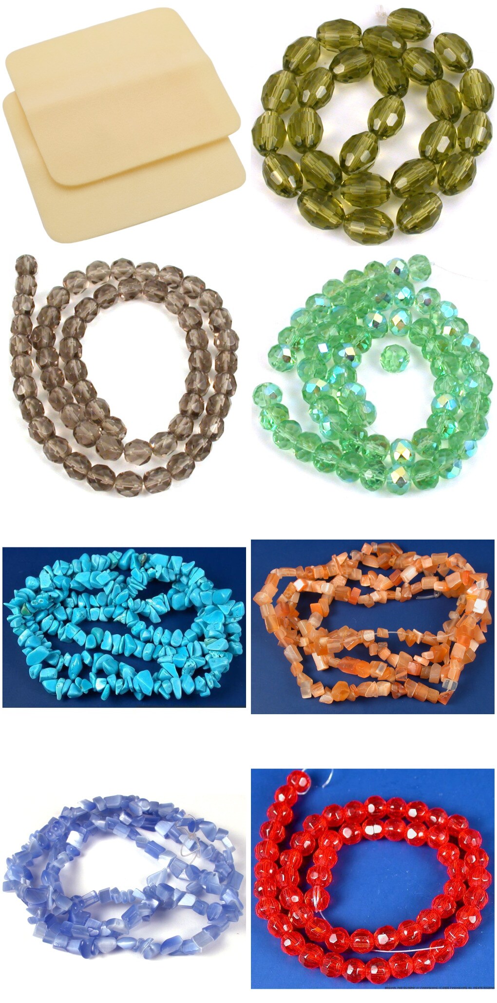 2 Beading Mats 8" x 8" & 7 Strands Glass & Chip Beads Various Colors