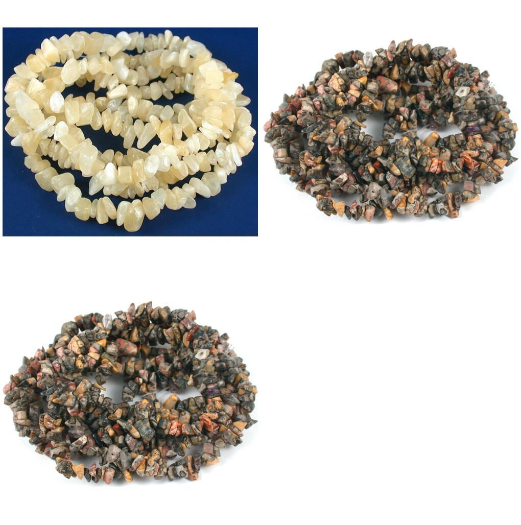 1 Mother of Pearl Chip Beads &#x26; 2 Picture Jasper Chip Beads Gemstone 34&#x22; Strands