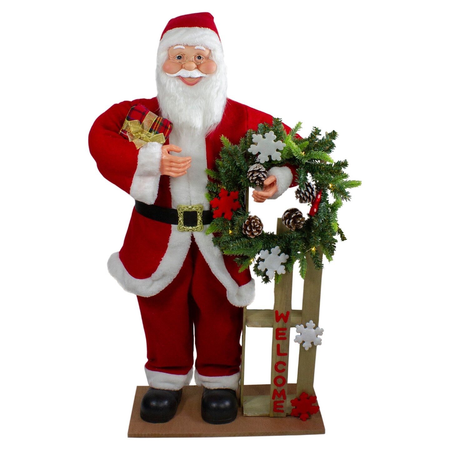 Northlight 3&#x27; Santa Claus Holding a Wooden Sleigh &#x22;Welcome&#x22; Christmas Sign