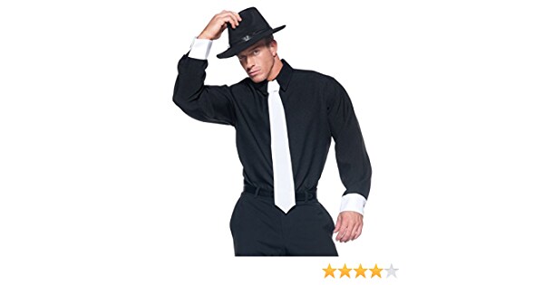 gangster dress shirts Underwraps Mens Black Gangster Plain Shirt Halloween Costume - One Size, Color: Black