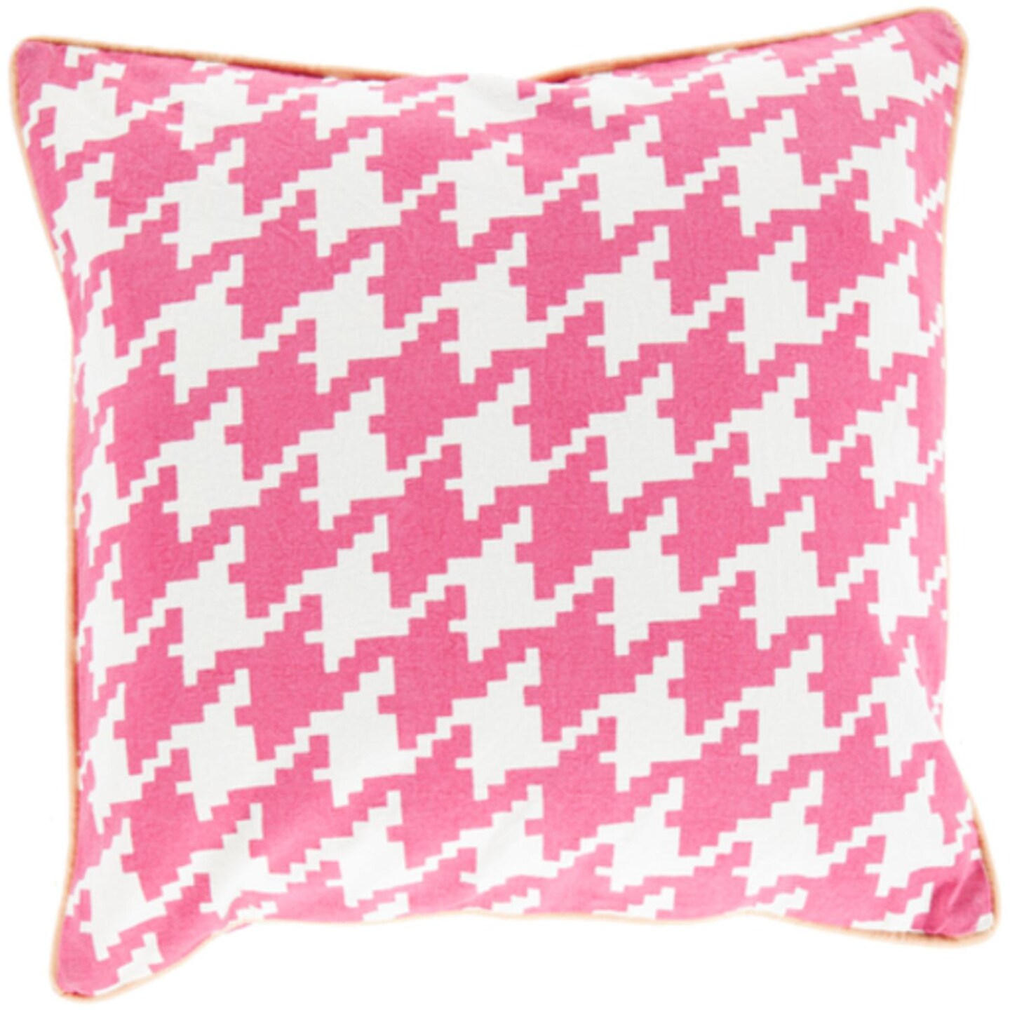 Tiwari Home 22" Pink and White Houndstooth Pattern Throw Pillow Cover