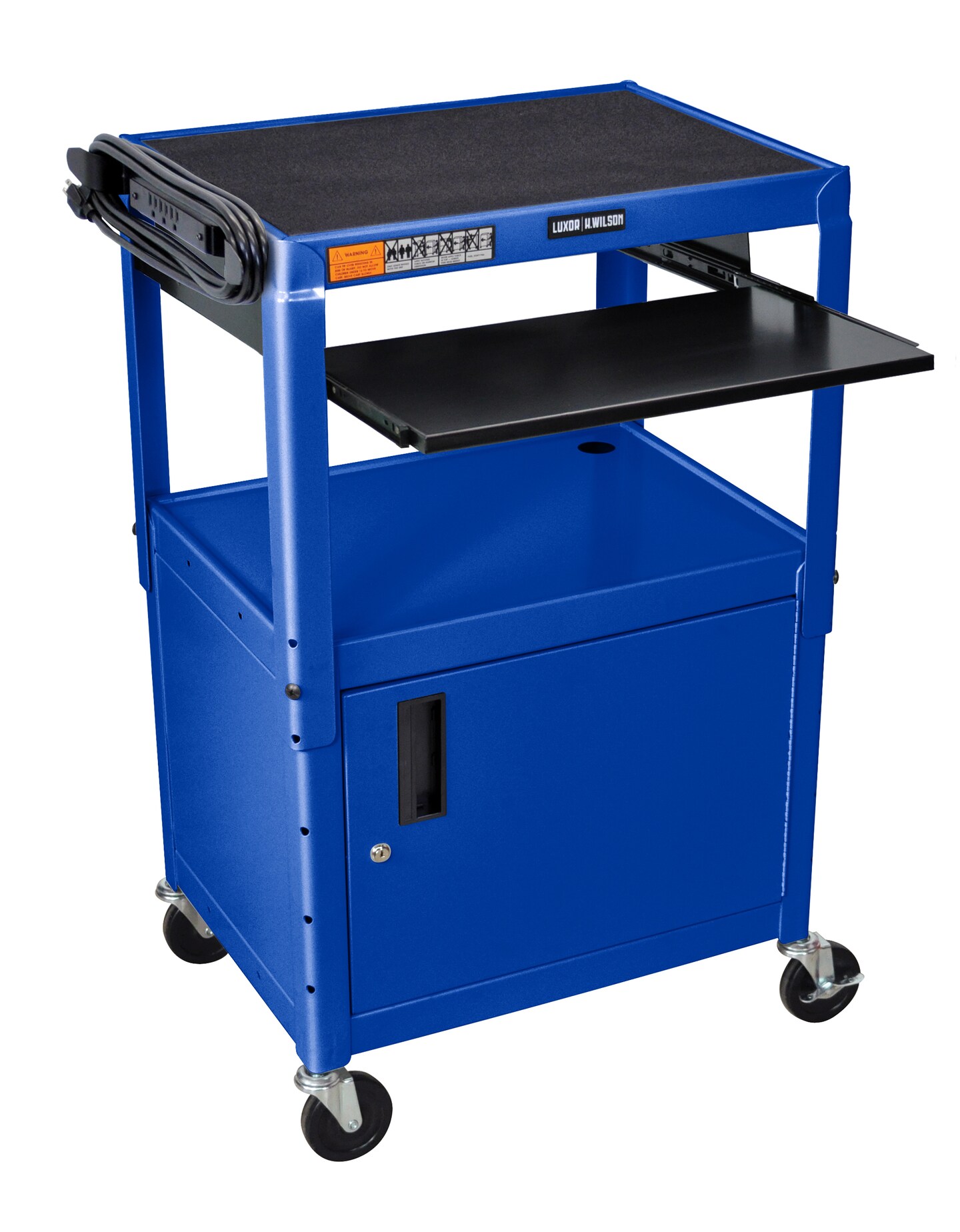 Luxor Office Multipurpose Height Adjustable Metal A/V Utility Cart with Pullout Keyboard Tray and Cabinet