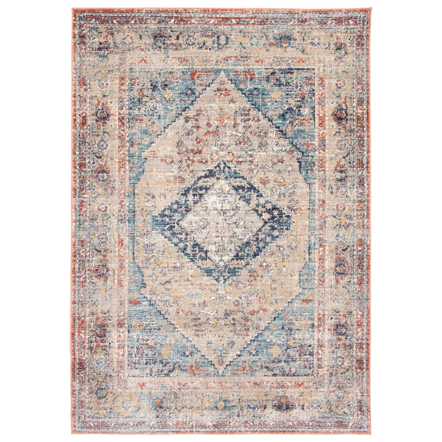 Chaudhary Living Distressed Medallion Rectangular Area Throw Rug - 5&#x27; x 8&#x27; - Red and Blue