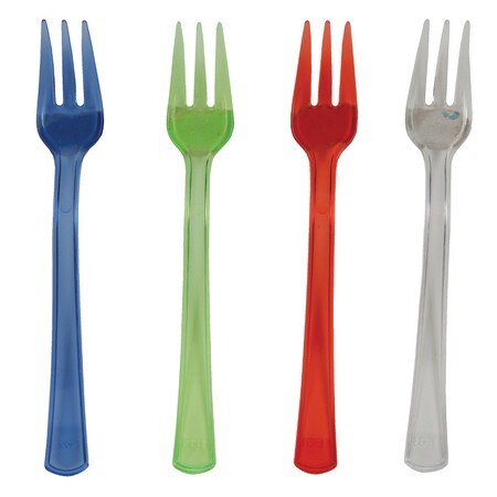 Party Central Club Pack of 144 Red and Green Translucent Trend Ware Mini Premium Heavy-Duty Party Forks 4&#x22;