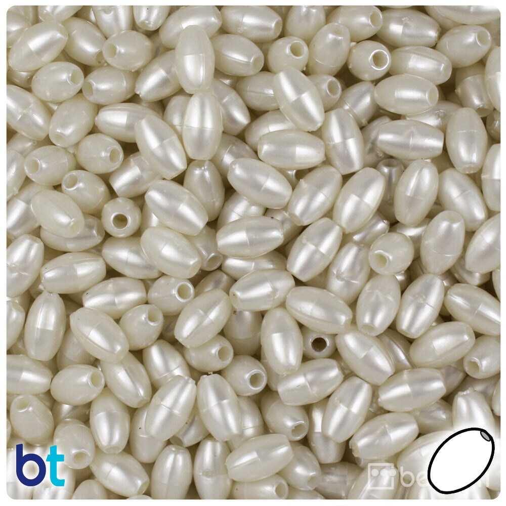 BeadTin Bridal Pearl 9mm Oat Plastic Craft Beads (500pcs)