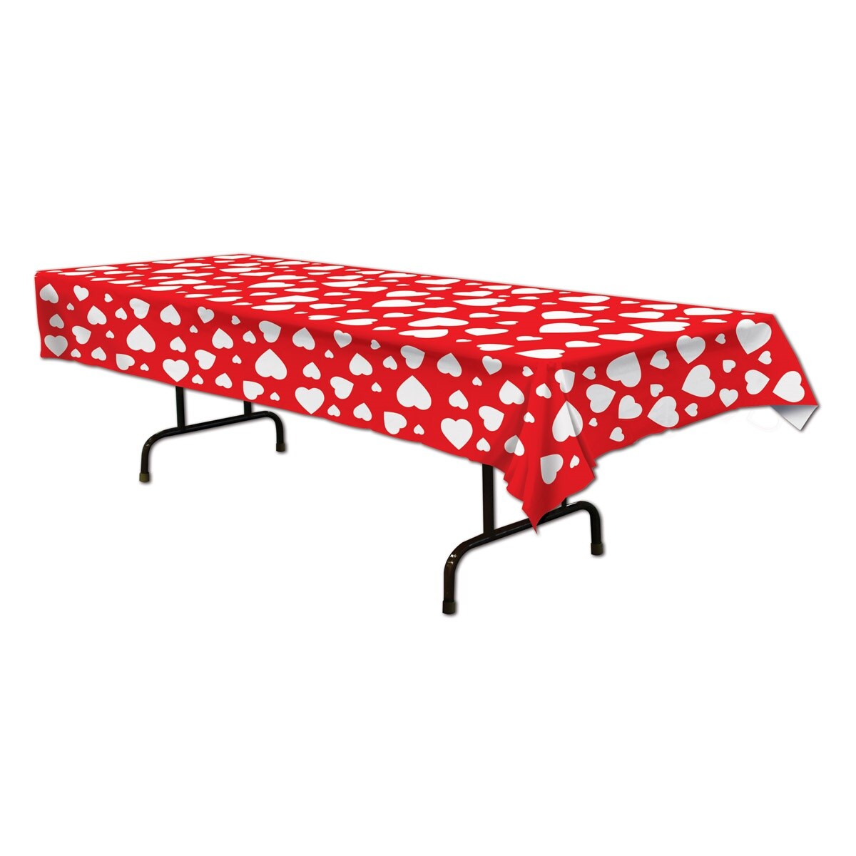 Party Central Club Pack of 12 Red and White Heart Table Cover Valentines Day Decorations 54&#x22; x 108&#x22;
