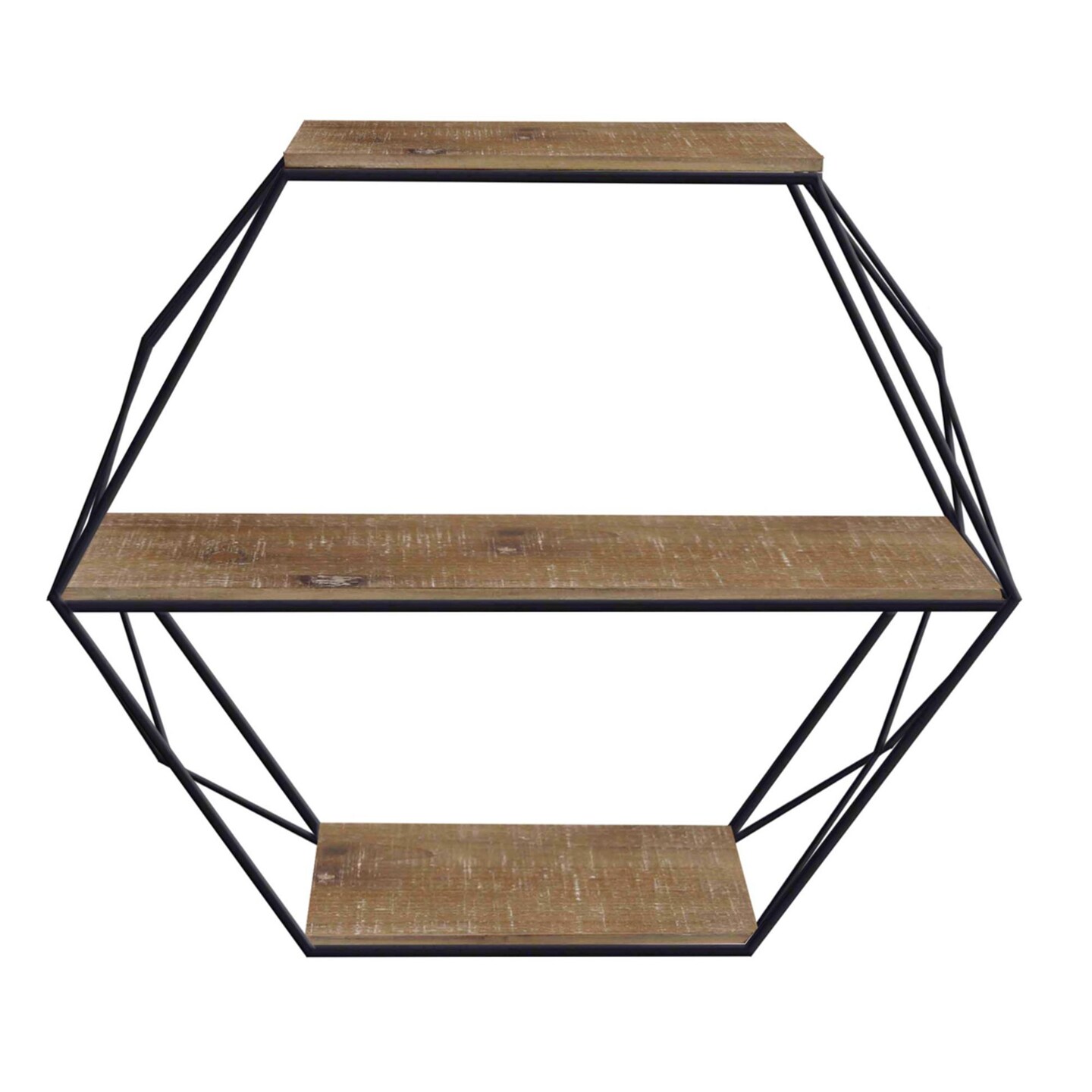 Kingston Living 24&#x22; Brown and Black Solid 3 Tier Hexagon Wall Shelf