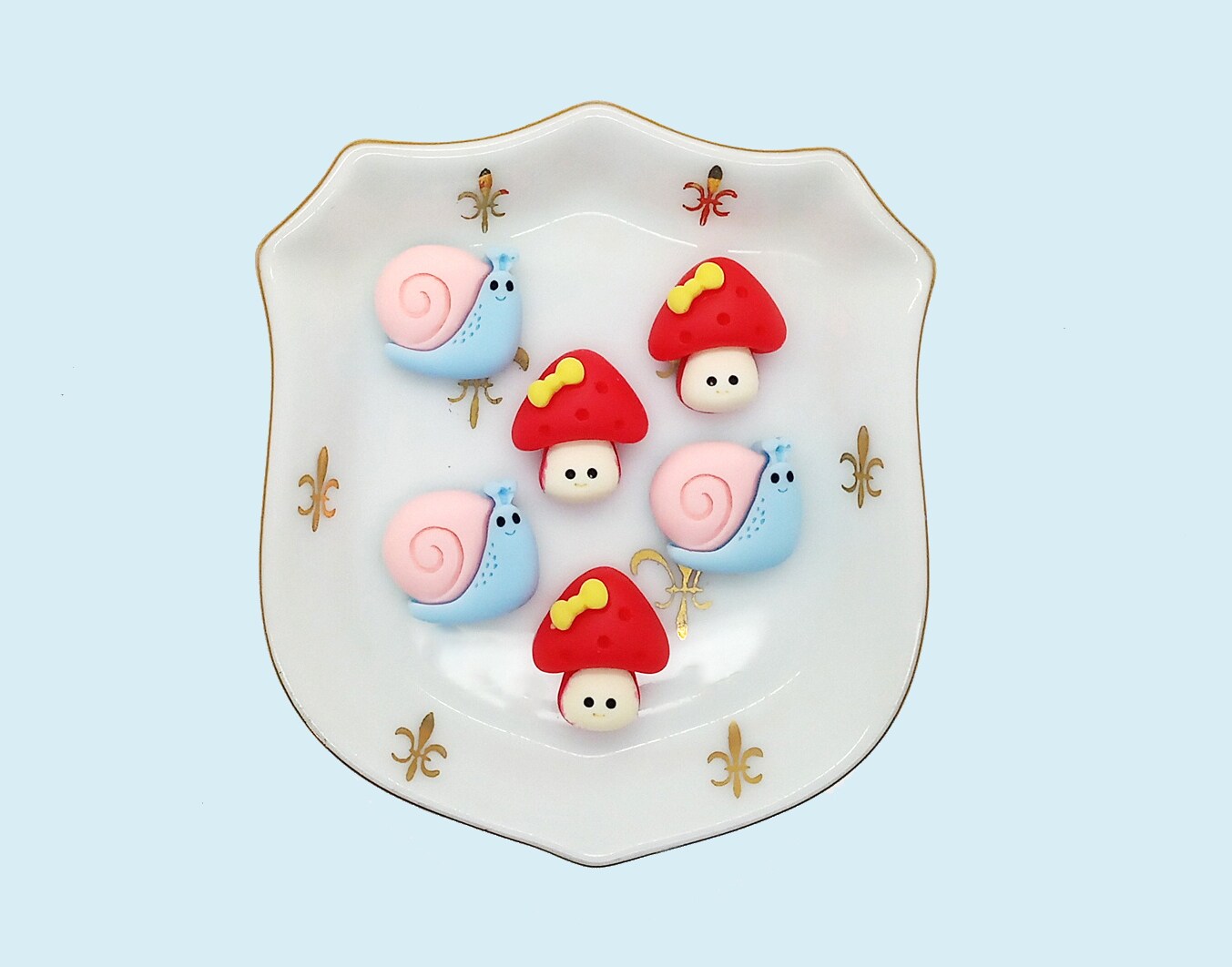 Cute Snail & Mushroom Cabochons, Set of 6 Kawaii Resin Flatbacks, Adorabilities