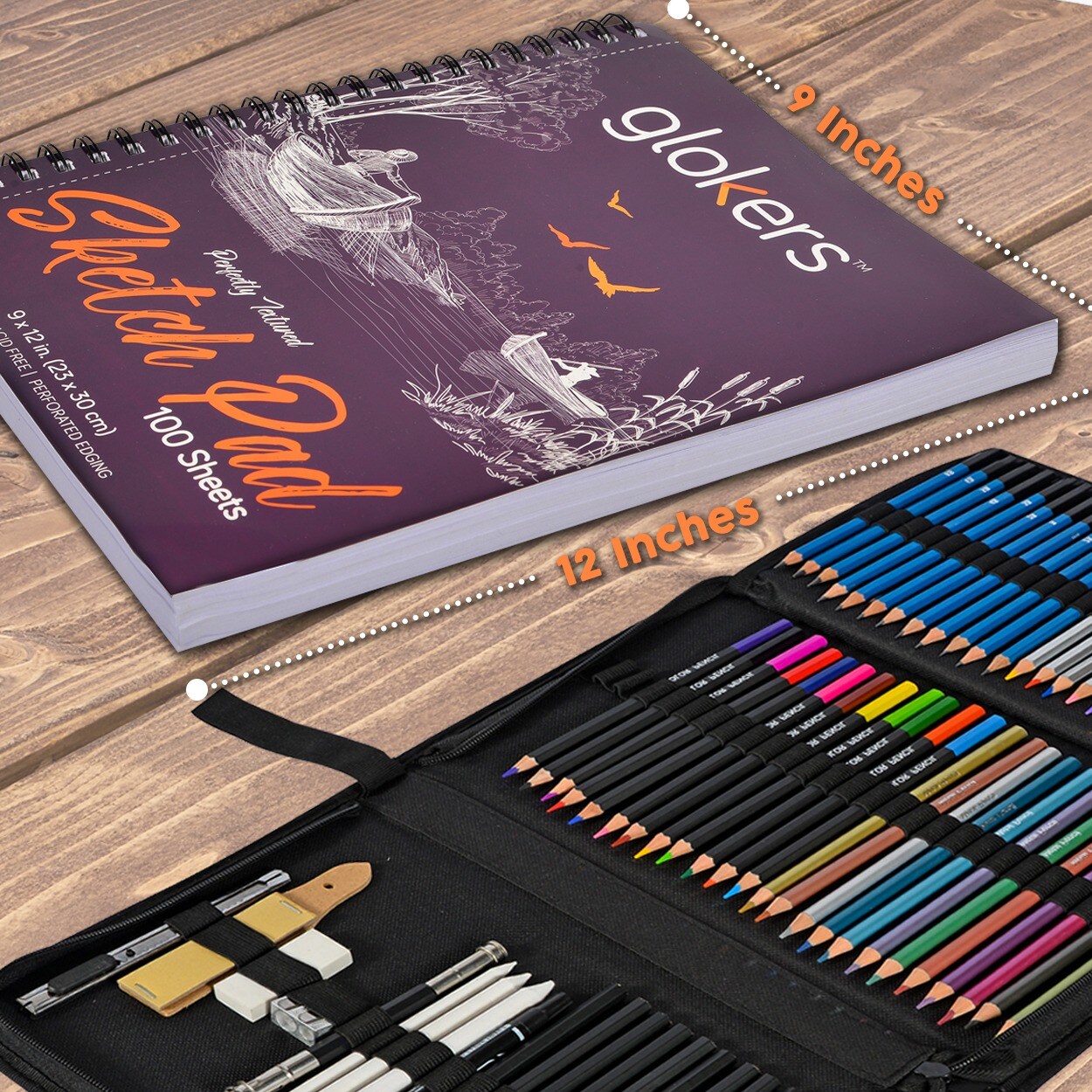 Drawing Pencils Art Kit - Art Supplies for Adults and Kids - with Sketch Book - 72 Piece Art Set, by Glokers