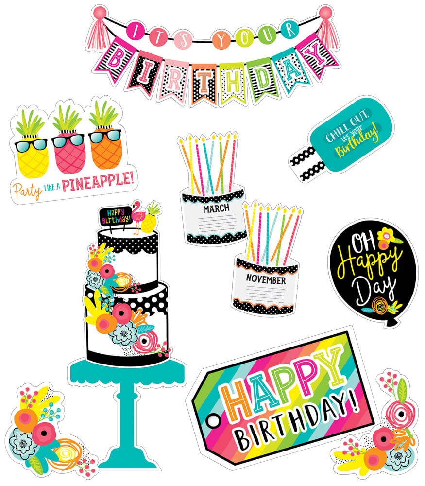 Schoolgirl Style - Simply Stylish Tropical | Pineapple Birthday Bulletin Board Set, 21 pieces
