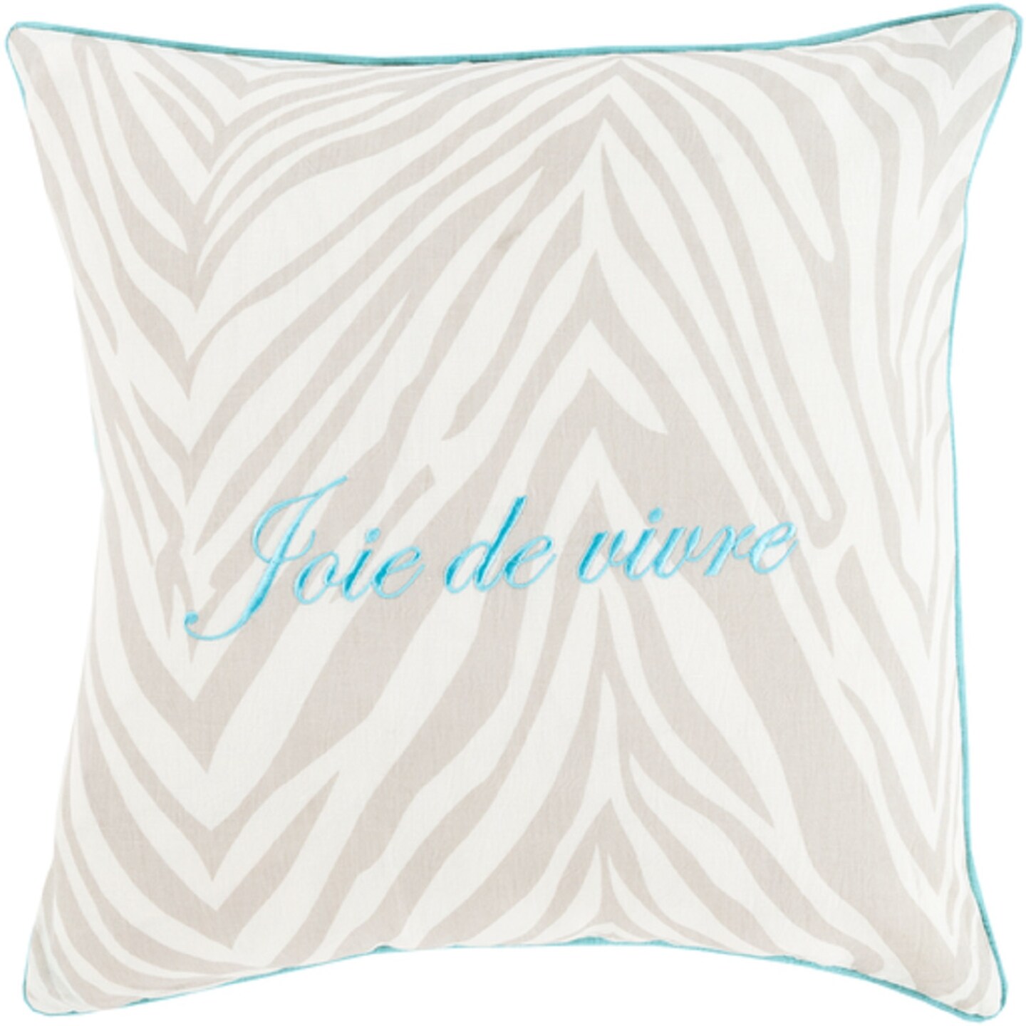 Diva At Home 22" Aqua Blue and Snow White Joie de Vivre Contemporary Decorative Square Throw Pillow - Poly Filled