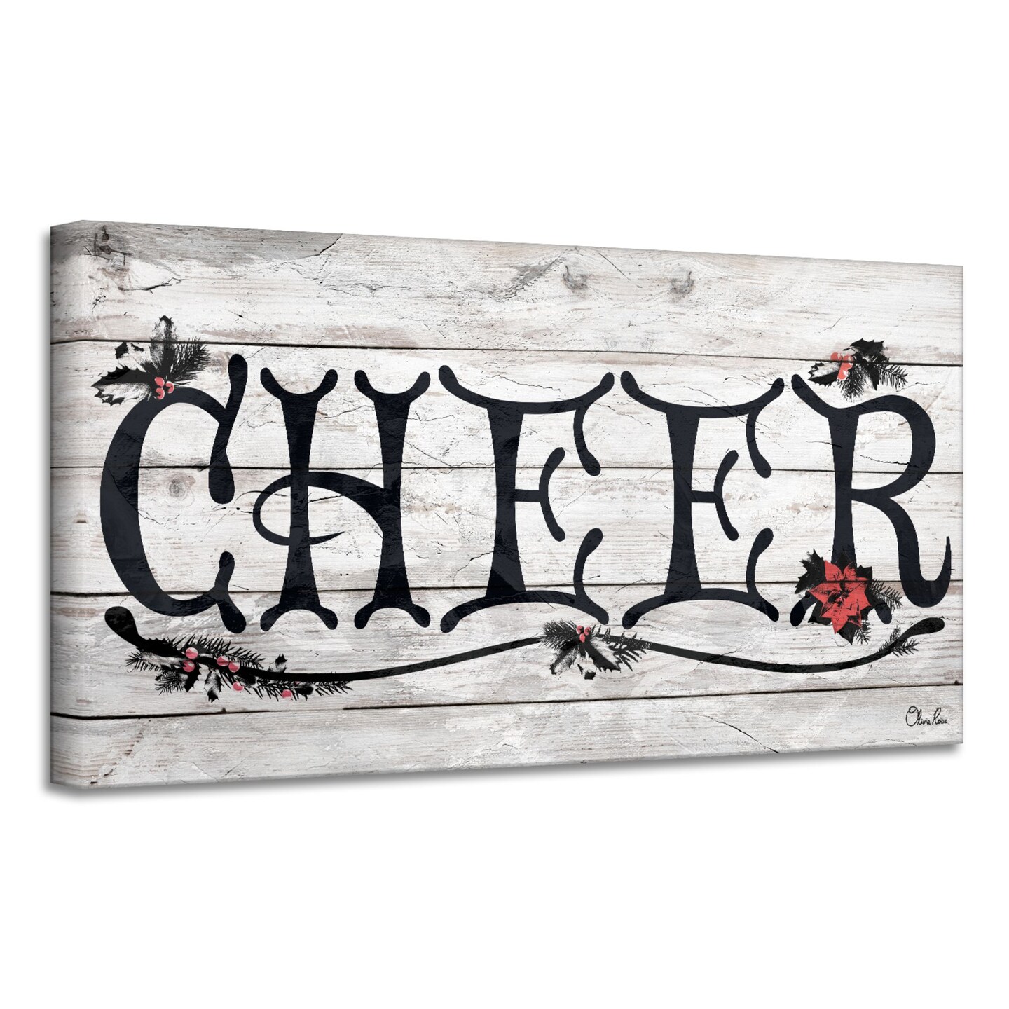 Crafted Creations Black and Beige &#x27;Cheer&#x27; Christmas Canvas Wall Art Decor 12&#x22; x 24&#x22;