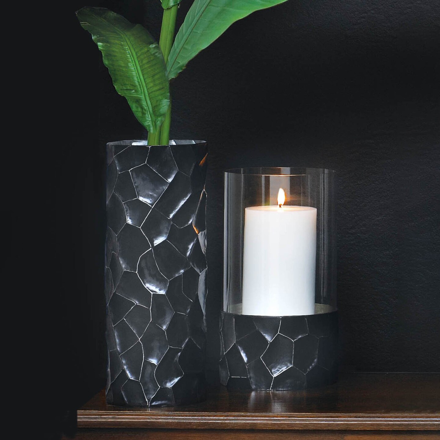 Nikki Chu Home Decorative Black Hammered Sheet Metal Vase - 13.5 inches