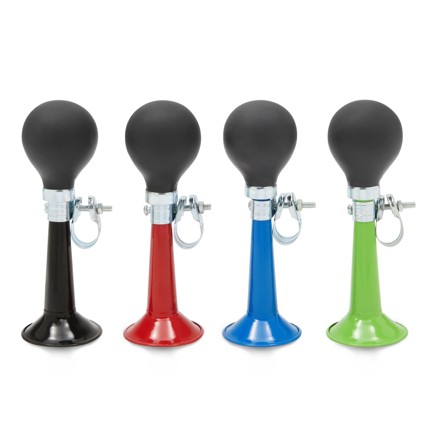 4 Pack Loud Bike Horns for Adults and Kids - Bicycle Rubber Squeeze Bulbs for Handlebar Accessories (4 Assorted Colors, 7 x 2 x 2 In)