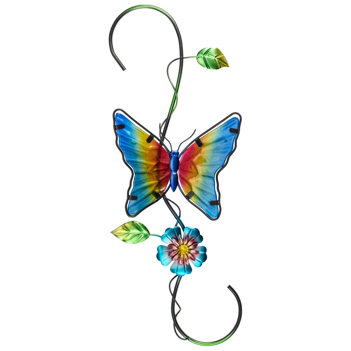 Tii Collections 18" Blue and Yellow Glass Butterfly Spring Plant Metal Hanger