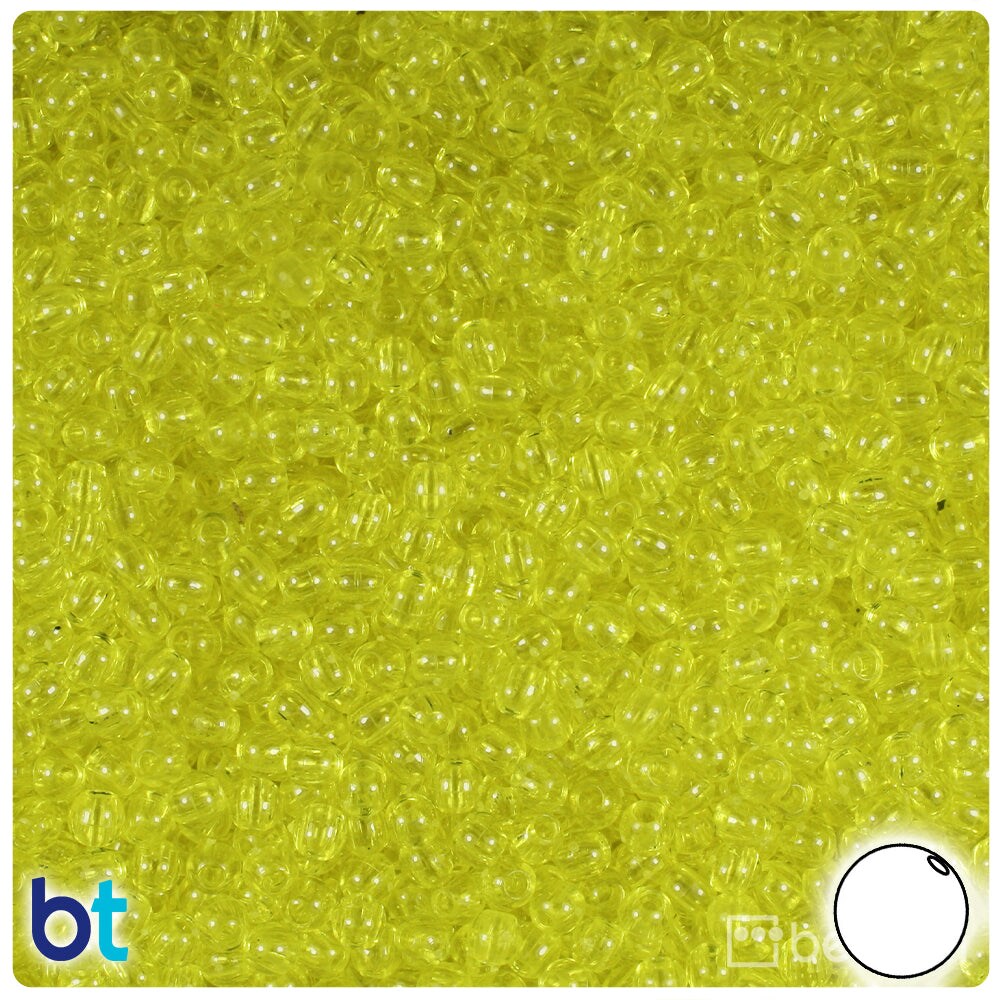 BeadTin Yellow Transparent 4mm Round Plastic Craft Beads (1000pcs)