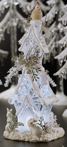 CC Christmas Decor 10" Decorative Icy Crystal Illuminated Christmas Forest House Figurine