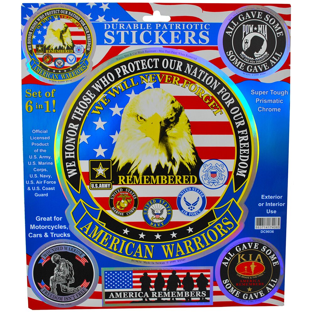 Patriotic American Warriors Sticker Pack of 6 (12.25"x14.25")