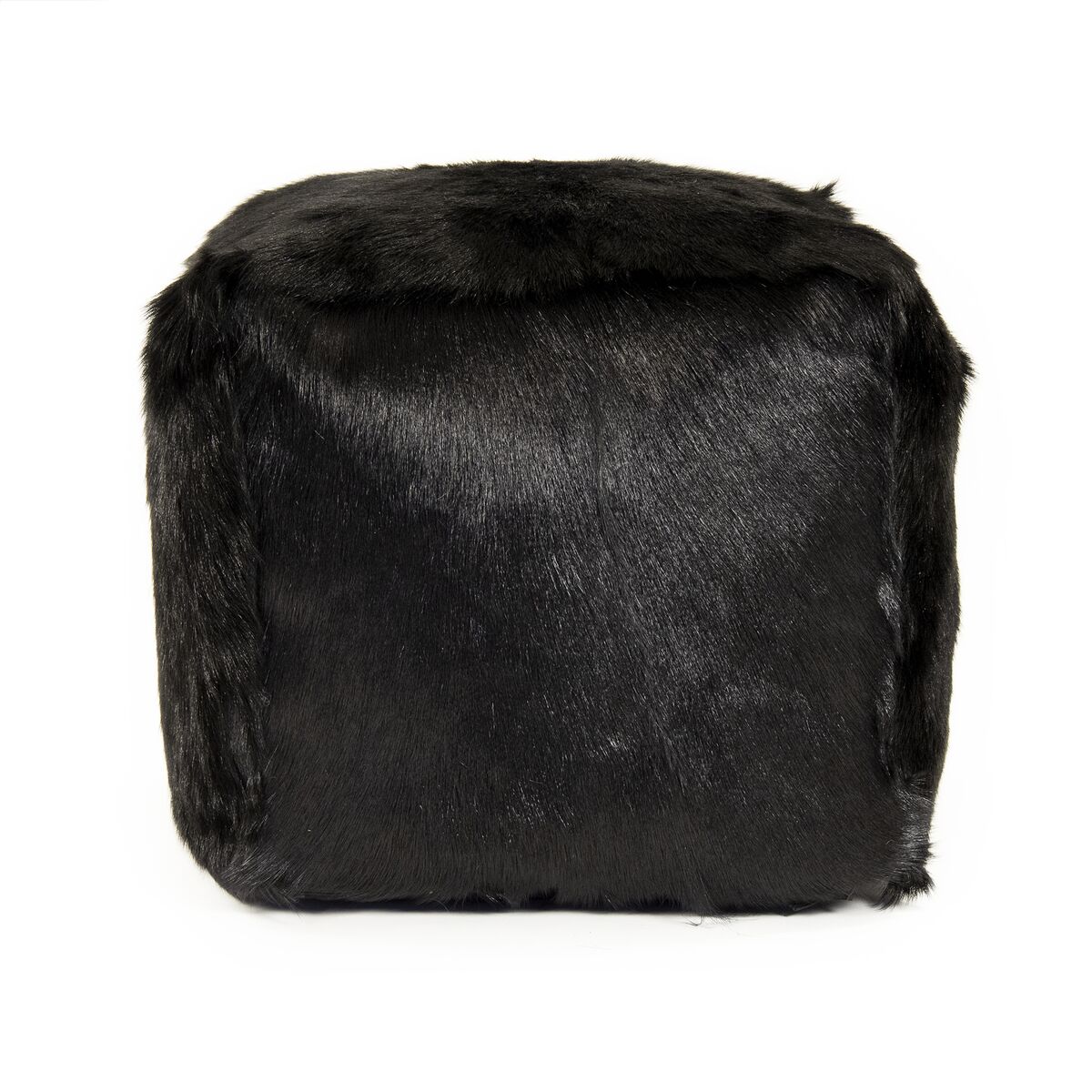 Zentique 22&#x22; Black Solid Tibetan Goat Fur Square Ottoman Pouf