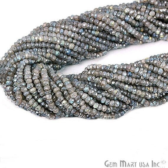 Mistique Labradorite Rondelle Beads, 13 Inch Gemstone Strands, Drilled Strung Nugget Beads, Faceted Round, 3-4mm, GemMartUSA (RLML-70002)