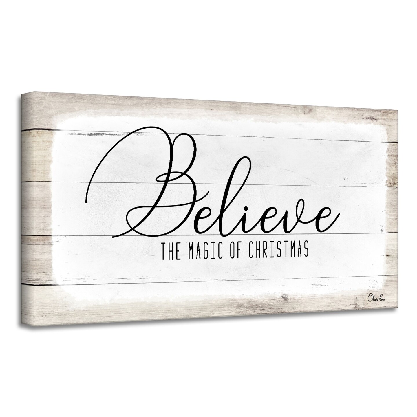 Crafted Creations Beige and White &#x27;Believe II&#x27; Christmas Canvas Wall Art Decor 18&#x22; x 36&#x22;