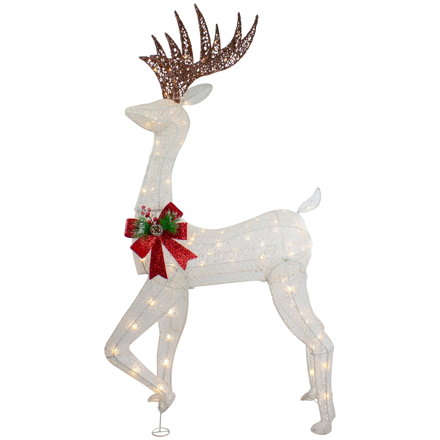 Northlight 60&#x22; LED Lighted Glitter Reindeer with Red Bow Outdoor Christmas Decoration