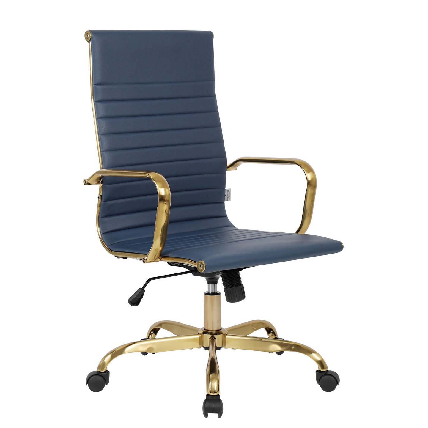 LeisureMod Harris High-Back Faux Leather Office Chair with Gold Frame