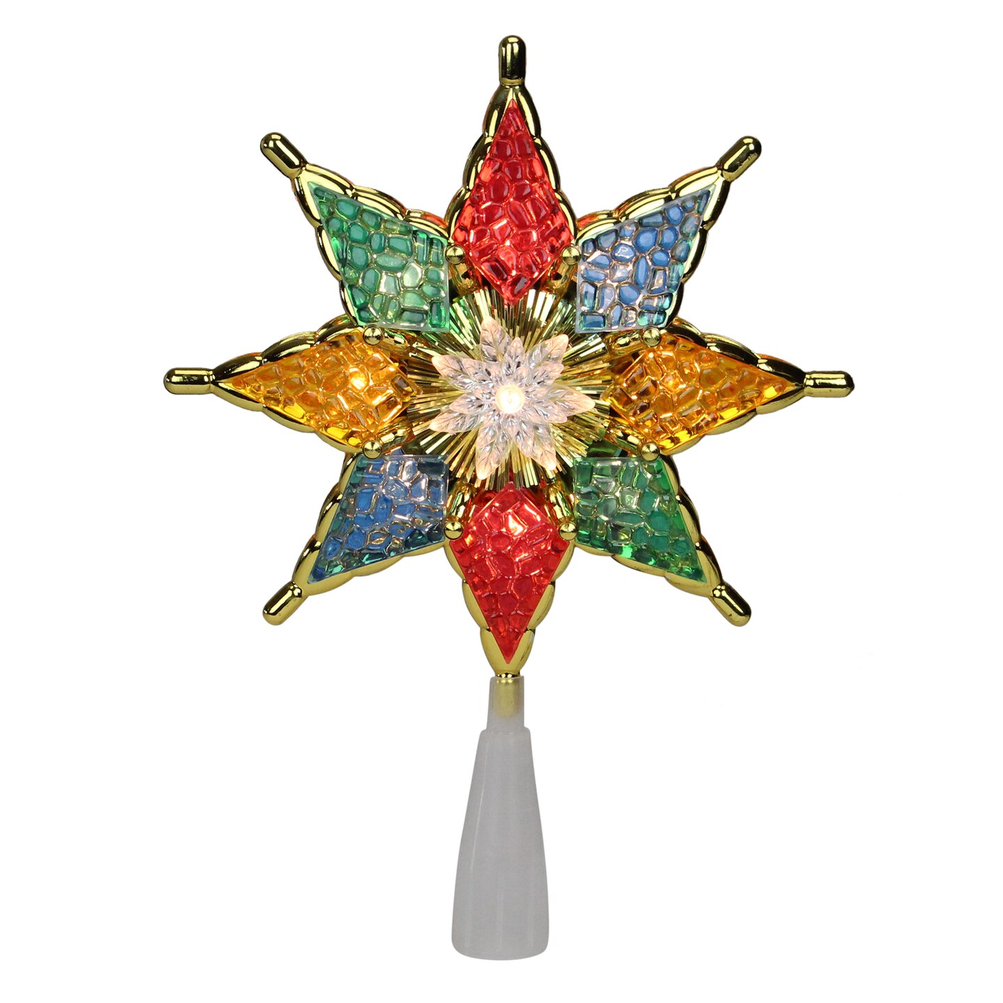 Northlight 8&#x22; Pre-Lit Red and Green Crystal 8-Point Star Christmas Tree Topper - Clear Lights