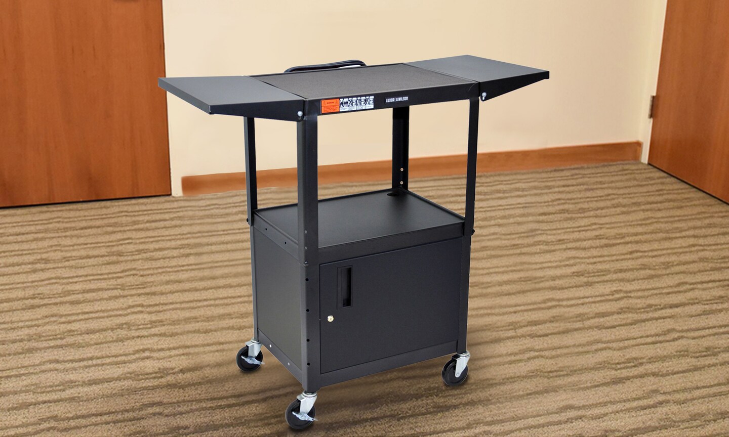 Luxor Office Multipurpose Adjustable-Height Steel AV Utility Cart - Cabinet, Drop Leaf